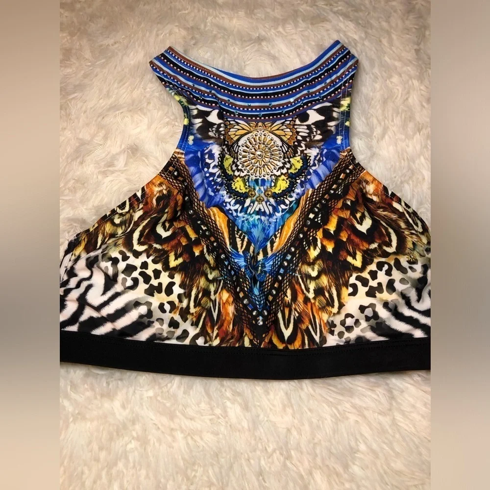 VENUS White, Black and Blue Graphic Animal print Bikini Top size 4 NWOT